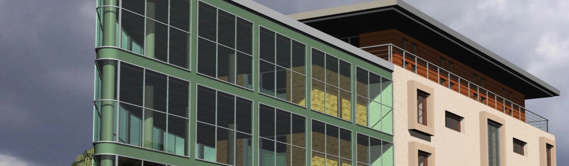 Budynek z przeszklonym rogiem